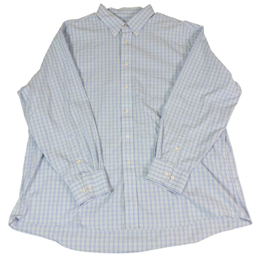 Chaps Mens 2XL Regular Fit Comfort Stretch Plaid Button Down Shirt Blue Green